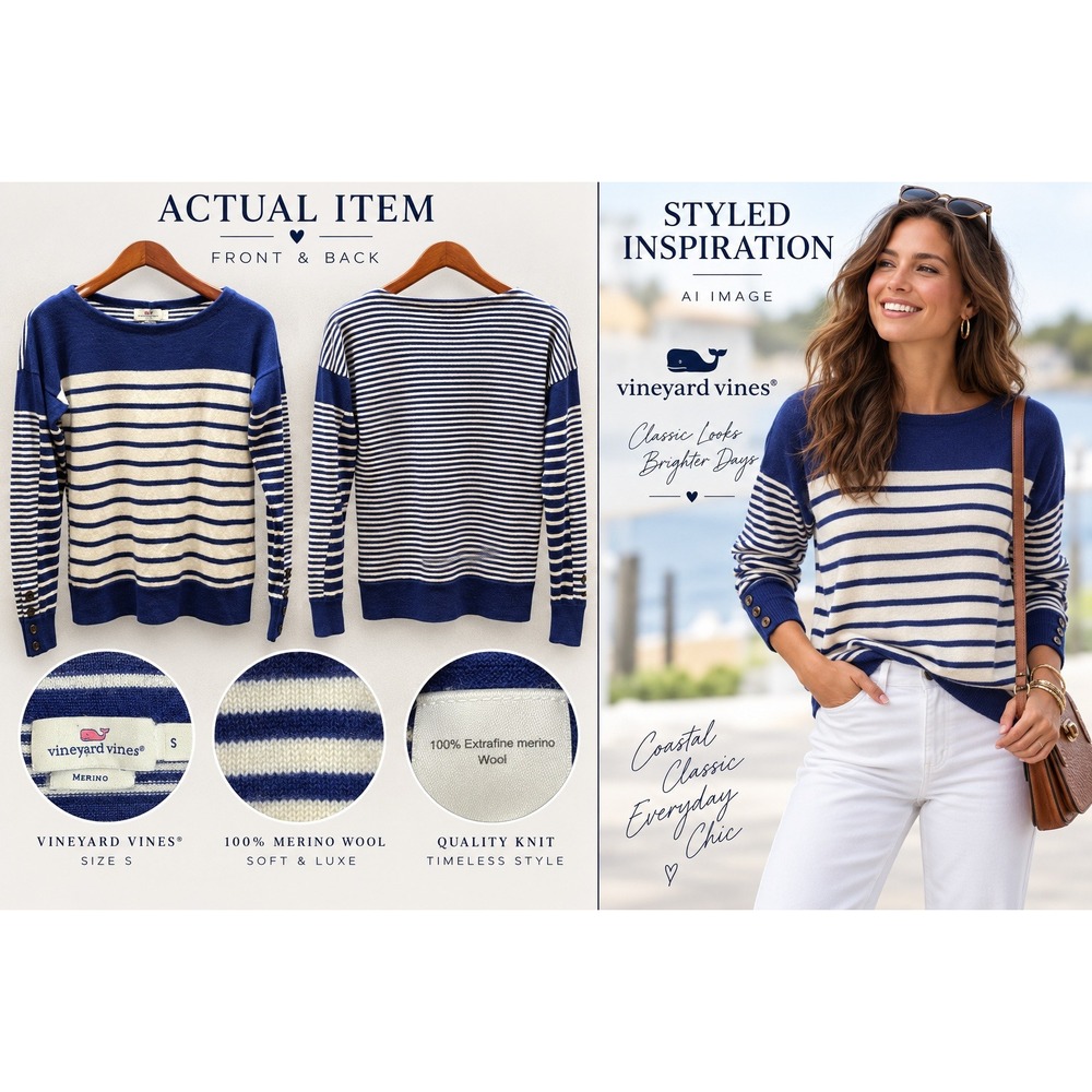 Vineyard Vines Sweater Womens Merino Wool Striped Boat Neck Blue S EC Preppy